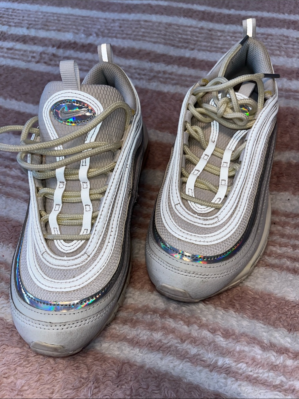 Nike Kids White Tan Sneakers with Iridescent Accents